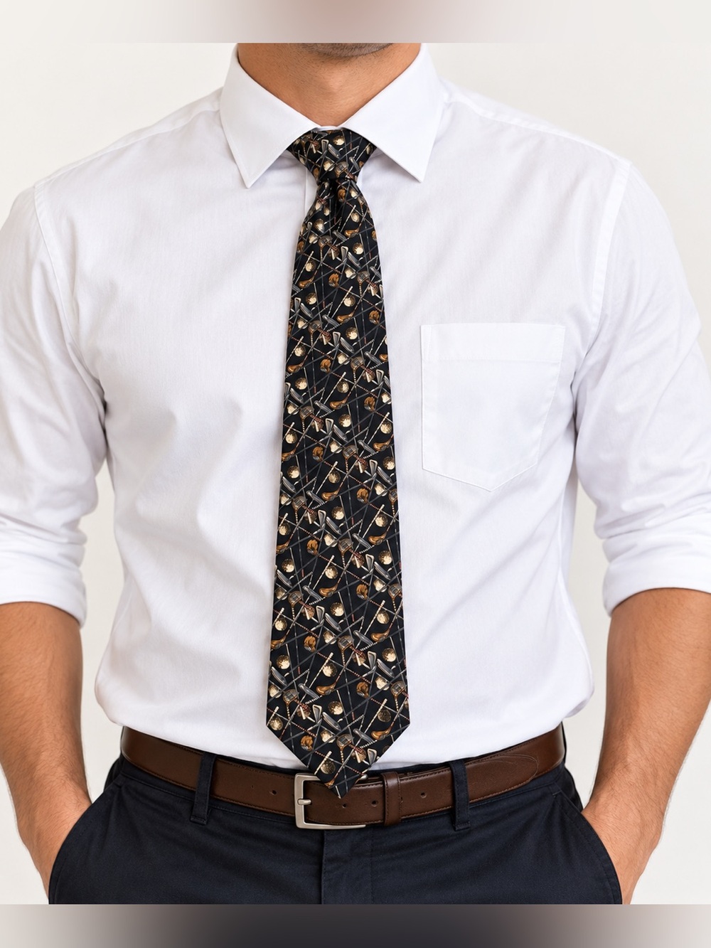 VINTAGE Crooks & Creed London Black Golf Tie 100% Silk Necktie